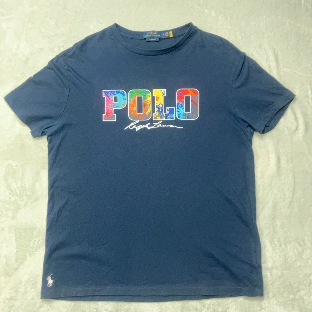 Polo Ralph Lauren T-Shirt Mens M‎ Classic Fit White Paint Splatter Spellout Pony